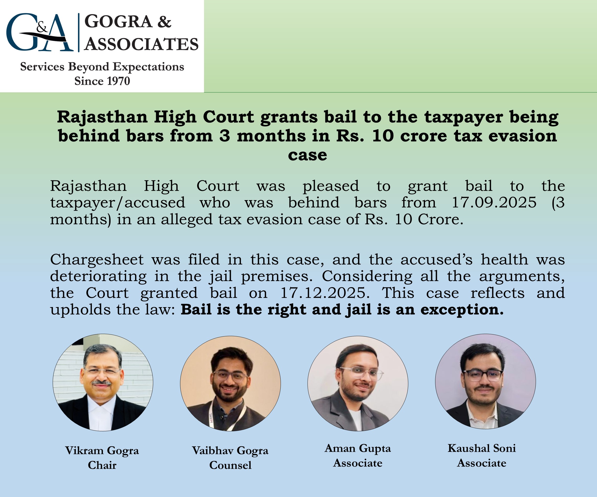 Rajasthan High Court grants bail to the taxpayer being behind bars from 3 months in Rs. 10 crore tax evasion case